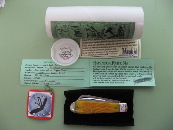 DANIELS FAMILY KNIFE BRANDS-NAPANOCH KNIFE CO.-DIXIE COCK KNIFE-YELLOW JIG BONE PROTO