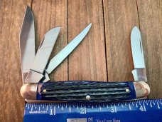 Henckels by Boker 4 Blade Stockman Deep Blue Pin Feather Jigged Bone