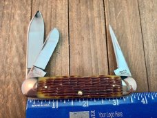 Schatt and Morgan Equal End Cattle Knife Antique Amber Jigged Bone 16th Anniversary Series 2006