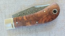 Ishikawa Tailored Knives Maple and Damascus Lannys Clip Slipjoint...4" clod..3" blade..Coa and pouch