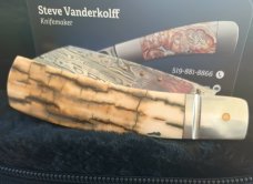 Steve Vanderkolff Mammoth Ivory Native Slipjoint..Damasteel..4"closed..Fluted bolsters..filework. 