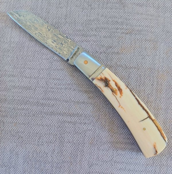 Steve Vanderkolff Mammoth Ivory Native Slipjoint..Damasteel..4"closed..Fluted bolsters..pouch. 