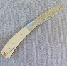 Steve Vanderkolff Mammoth Ivory Native Slipjoint..Damasteel..4"closed..Fluted bolsters..pouch. 