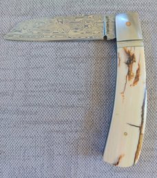 Steve Vanderkolff Mammoth Ivory Native Slipjoint..Damasteel..4"closed..Fluted bolsters..pouch. 