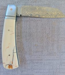 Steve Vanderkolff Mammoth Ivory Native Slipjoint..Damasteel..4"closed..Fluted bolsters..pouch. 
