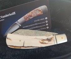 Steve Vanderkolff Mammoth Ivory Native Slipjoint..Damasteel..4"closed..Fluted bolsters..pouch. 