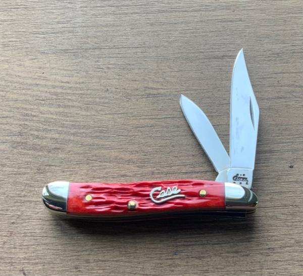 CASE Peanut Silver Script Dark Red