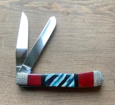 CASE Custom One of a Kind  Trapper Fossil/Blood Jasper Etched Bolsters