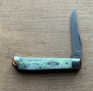 CASE Mini Slimline Trapper Green Appaloosa Damascus Blade