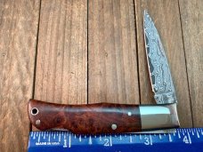 A.G. Russell Single Blade Lockback Quince Burl San Mai Damascus Blade Mid 1990’s Seki Japan Made 