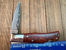 A.G. Russell Single Blade Lockback Quince Burl San Mai Damascus Blade Mid 1990’s Seki Japan Made 