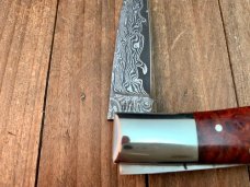 A.G. Russell Single Blade Lockback Quince Burl San Mai Damascus Blade Mid 1990’s Seki Japan Made 