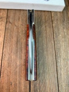 A.G. Russell Single Blade Lockback Quince Burl San Mai Damascus Blade Mid 1990’s Seki Japan Made 