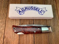 A.G. Russell Single Blade Lockback Quince Burl San Mai Damascus Blade Mid 1990’s Seki Japan Made 