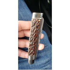 4 3/4" Custom Handmade Pocket Knife, Nice Pattern Damascus blade with Filework, Premium Stage
