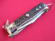 Vintage Italian Quality LEPRE 5 Blade Shell Puller Fulcrum Stag Switchblade Knife