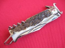 Vintage Italian Quality LEPRE 5 Blade Shell Puller Fulcrum Stag Switchblade Knife