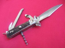 Vintage Italian Quality LEPRE 5 Blade Shell Puller Fulcrum Stag Switchblade Knife