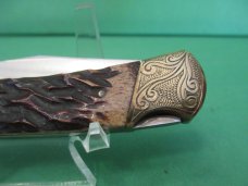 Parker Cut Co. Brown Bone Folding Lock Back 1 of 1 Turkey Etched Bolsters 