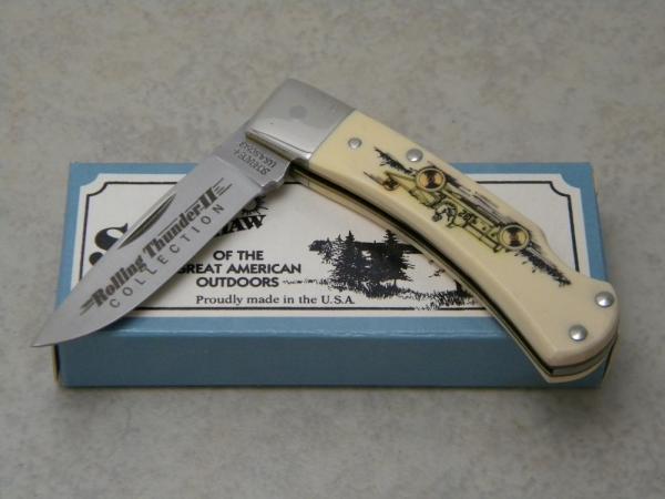 Schrade + USA SC513 Scrimshaw Rolling Thunder Collection Lockback Knife in Box Schrade + USA SC513 Scrimshaw Rolling Thunder Collection Lockback Knife in Box