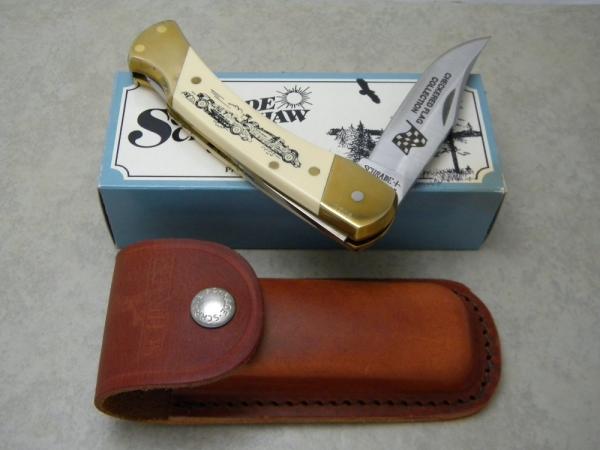Schrade + USA SC507 Scrimshaw Checkered Flag Collection Lockback Knife & Pouch in Box