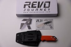 REVO Knives RJ1 Journey Fixed Blade Knife 3.875" Two-Tone Drop Point, Orange G10 Handles, Kydex 
