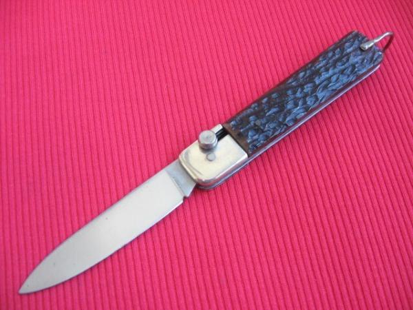 Rare Vintage Solingen Cutlery Germany Slide Button Bone Switchblade Knife