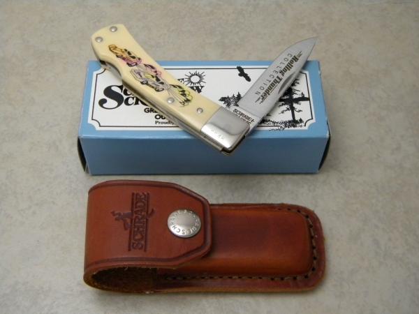Schrade + USA SC515 Scrimshaw Rolling Thunder Collection Lockback Knife & Pouch in Box