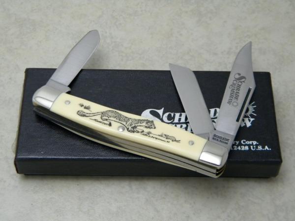 Schrade + USA SC505 Weasel Scrimshaw Stockman Knife in Box Schrade + USA SC505 Weasel Scrimshaw Stockman Knife in Box