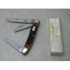 Schrade USA Jigged Delrin 825RB Razor Blade Stainless Slim Premium Stockman Knife in Tube c1970s