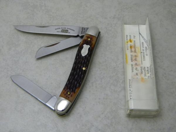 Schrade + USA Jigged Delrin 825RB Razor Blade Stainless Slim Premium Stockman Knife in Tube c.1970's Schrade + USA Jigged Delrin 825RB Razor Blade Stainless Slim Premium Stockman Knife in Tube c.1970's