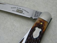 Schrade + USA Jigged Delrin 825RB Razor Blade Stainless Slim Premium Stockman Knife in Tube c.1970's
