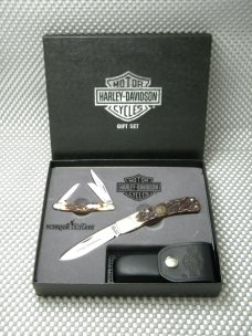 Schrade  USA 5OT amp 807UH Staglon Harley Davidson Knife Gift Set in Box