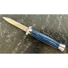 Super Automatic Out The Front, Blue Handle, Hard To Find Variation, Marked STAINLESS STEEL, Used