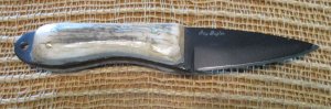 Jay Bigler fixed-blade knife with antler handle, black blade