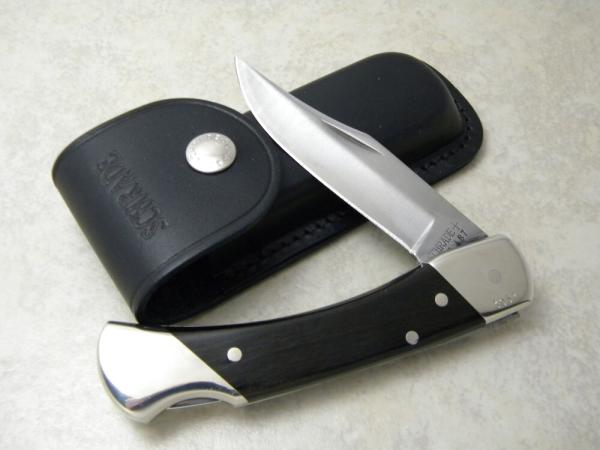 Schrade + USA LB7 Dark Wood Folding Hunter Bear Paw Knife w/Leather Pouch Schrade + USA LB7 Dark Wood Folding Hunter Bear Paw Knife w/Leather Pouch
