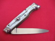 Vintage Italian Slant Bolster Switchblade Knife - Unusual Horn