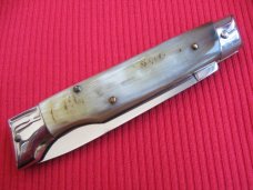 Vintage Italian Slant Bolster Switchblade Knife - Unusual Horn