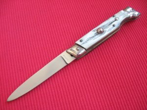 Vintage Italian Slant Bolster Switchblade Knife - Unusual Horn