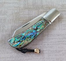 Vincenzo Balistreri Abalone Marea Slipjoint..3.75" clsd..interior lanyard pin..filework..coa and sl