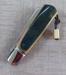 Vincenzo Balistreri Bark Mammoth White Wolf Slipjoint..4" clsd..interior lanyard pin..filework 