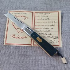 Vincenzo Balistreri Bark Mammoth White Wolf Slipjoint..4" clsd..interior lanyard pin..filework 