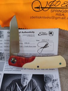 JD..Johan..Ellis Warthog Tusk Ivory Native..4" closed..Rwl34..Kirilian Birch Bolsters..coa..box