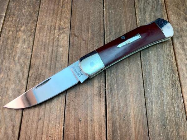 A.G. Russell  Cartridge Lockback Seki Japan Burgundy Micarta Handles