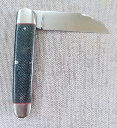 K'roo Wharnie Sleeveboard,3.75"cld..Rwl34 long pull..Denim micarta and red accents..Arrowhead Shield
