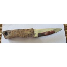 Small, unsigned, handmade fixed-blade knife, burl-wood handle