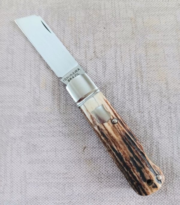Ishikawa Tailored Knives Stag  Sheepsfoot Barlow Lockback..440C...4" closed..3" blade..Coa and pouch
