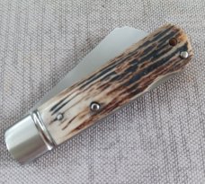 Ishikawa Tailored Knives Stag  Sheepsfoot Barlow Lockback..440C...4" closed..3" blade..Coa and pouch