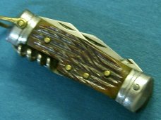 VINTAGE JAPAN BONE HANDLE POCKET WATCH FOB KEYCHAIN MINI BABY HOBO FOLDING POCKET KNIFE KNIVES OLD