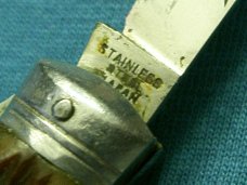 VINTAGE JAPAN BONE HANDLE POCKET WATCH FOB KEYCHAIN MINI BABY HOBO FOLDING POCKET KNIFE KNIVES OLD